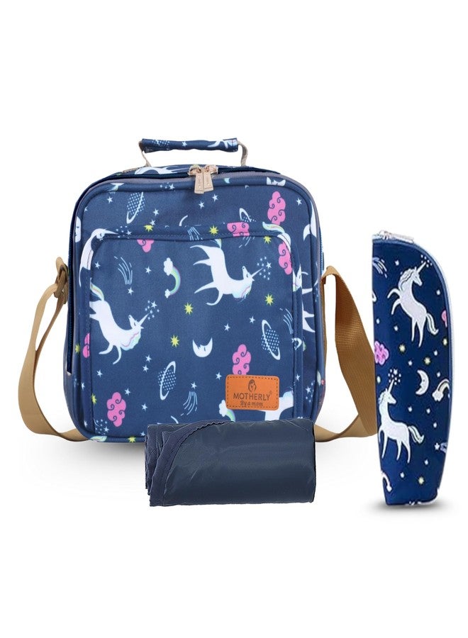 Motherly Mini Magic Diaper Bag for Mothers for Travel- Combo Set with Accessories, Small Maternity Handbag for Newborn Baby Mothers Travel Bag Multiple Pockets Water Resistant Baby Bag (Unicorn Blue) - Image 1